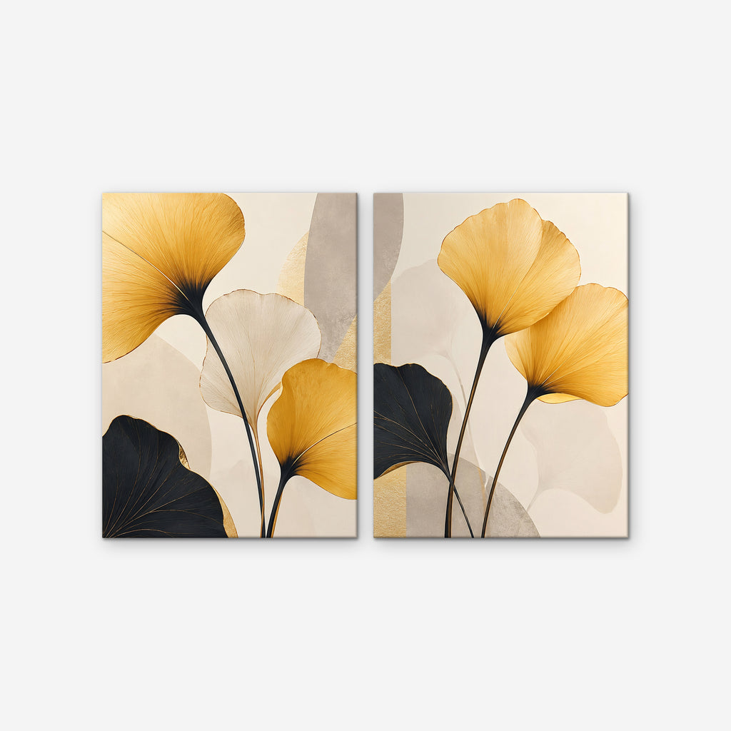 Golden Ginkgo Canvas Art - Set of 2 – Stretched Canvas Only on white background