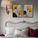 Golden Ginkgo Canvas Art - Set of 2 – Walnut Floating Frame in room setting
