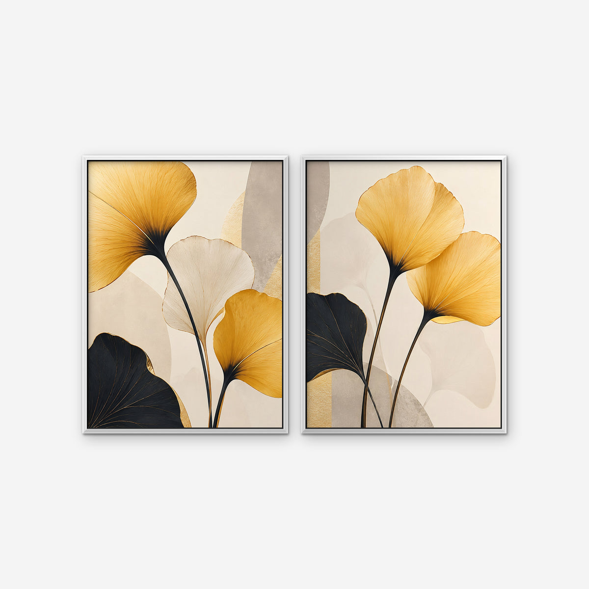 Golden Ginkgo Canvas Art - Set of 2 – White Floating Frame on white background