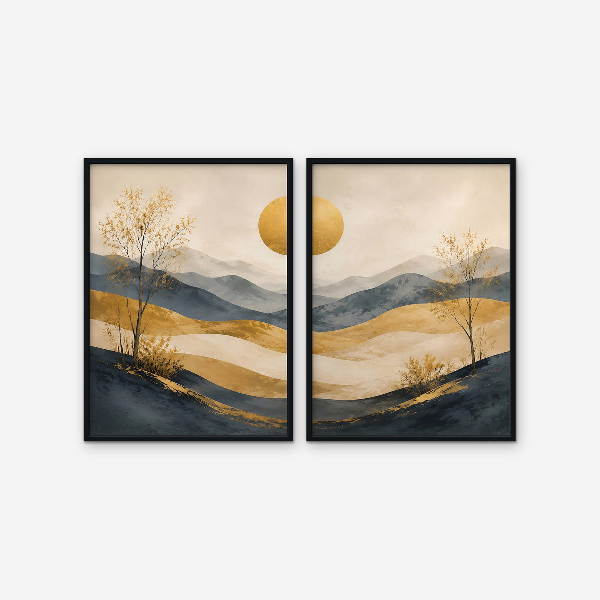 Golden Hills Canvas Art - Set of 2 – Black Floating Frame on white background