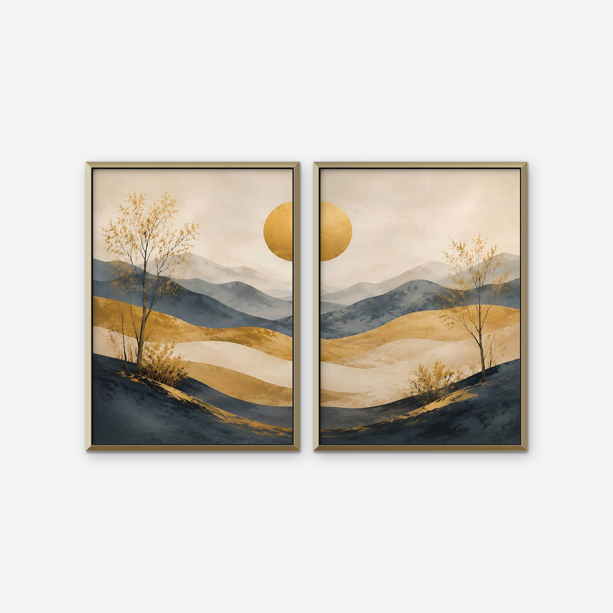 Golden Hills Canvas Art - Set of 2 – Gold Floating Frame on white background