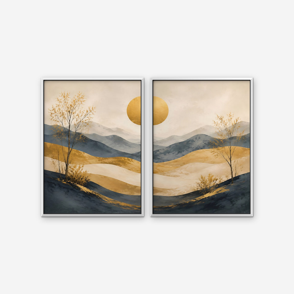 Golden Hills Canvas Art - Set of 2 – White Floating Frame on white background