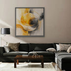Golden Orbit Canvas Art - Square – Silver Floating Frame in room setting