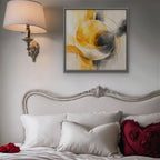 Golden Orbit Canvas Art - Square – Silver Floating Frame in room setting