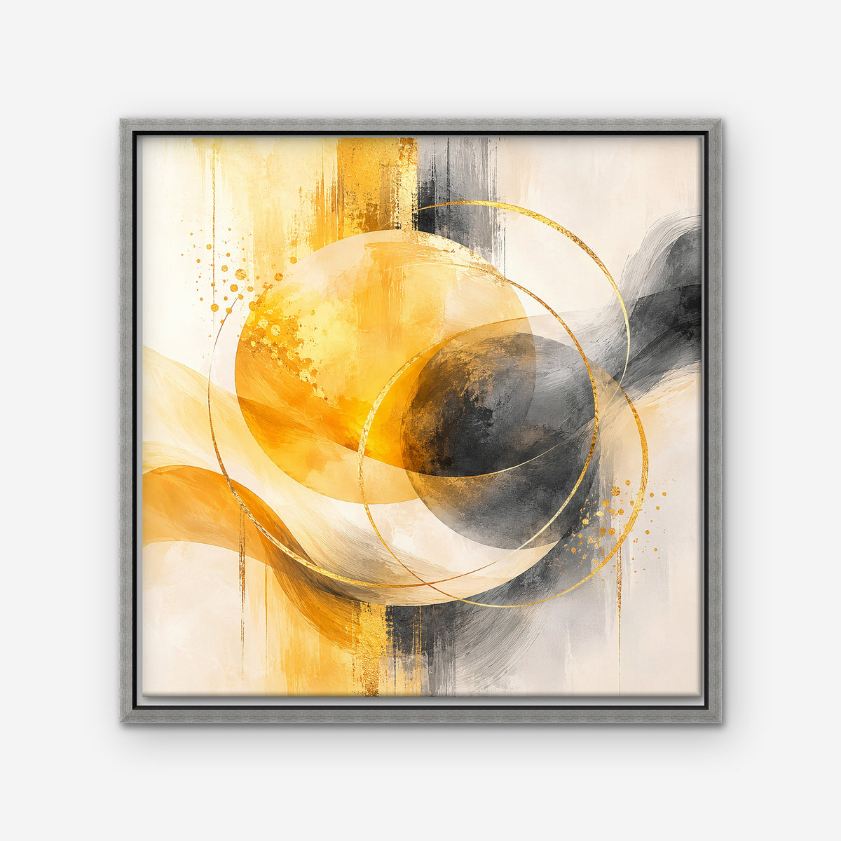 Golden Orbit Canvas Art - Square – Silver Floating Frame on white background