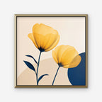 Golden Poppies Canvas Art – square golden poppy floral print in a gold floating frame on a white background