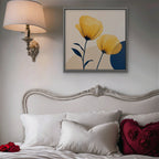 Golden Poppies Canvas Art - Square – Silver Floating Frame in room setting