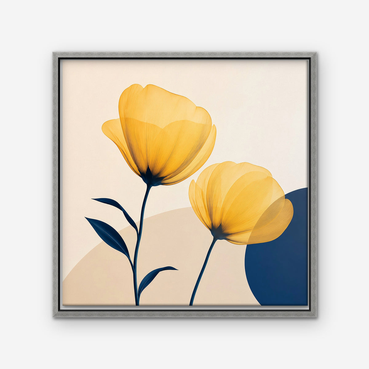 Golden Poppies Canvas Art - Square – Silver Floating Frame on white background