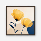 Golden Poppies Canvas Art – square golden poppy floral print in a walnut floating frame on a white background