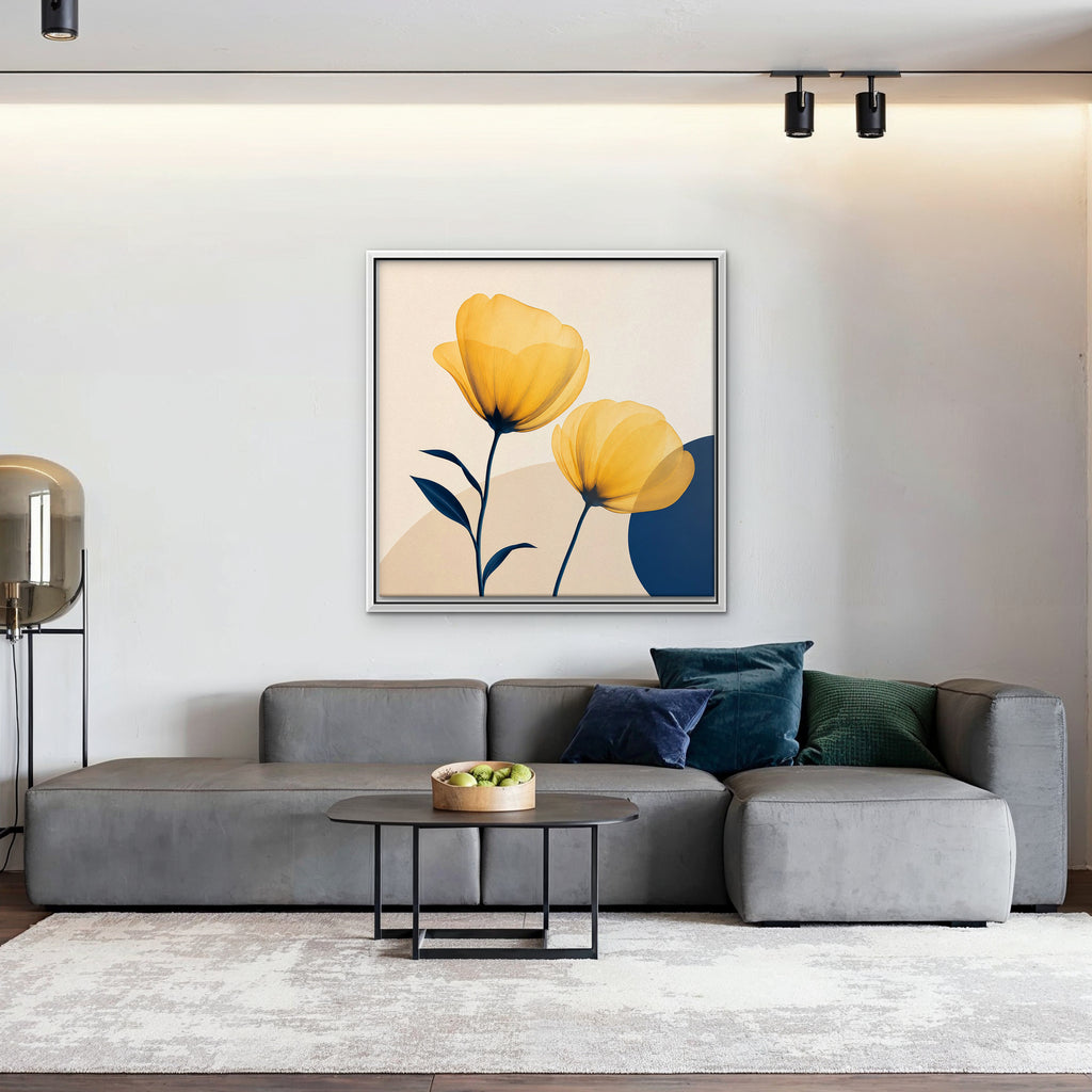 Golden Poppies Canvas Art - Square – White Floating Frame in room setting