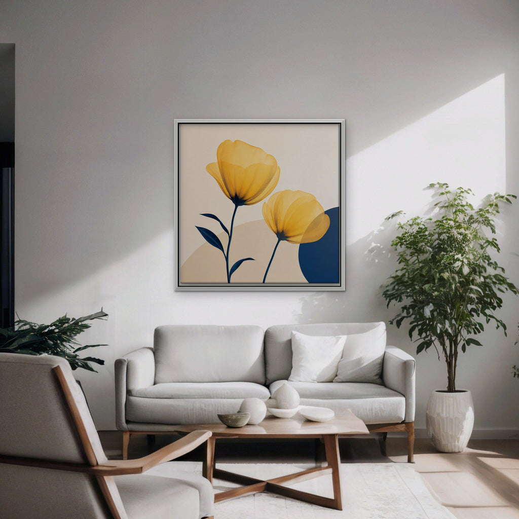 Golden Poppies Canvas Art - Square – White Floating Frame in room setting
