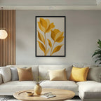 Golden Tulips Canvas Art - Vertical – Black Floating Frame in room setting