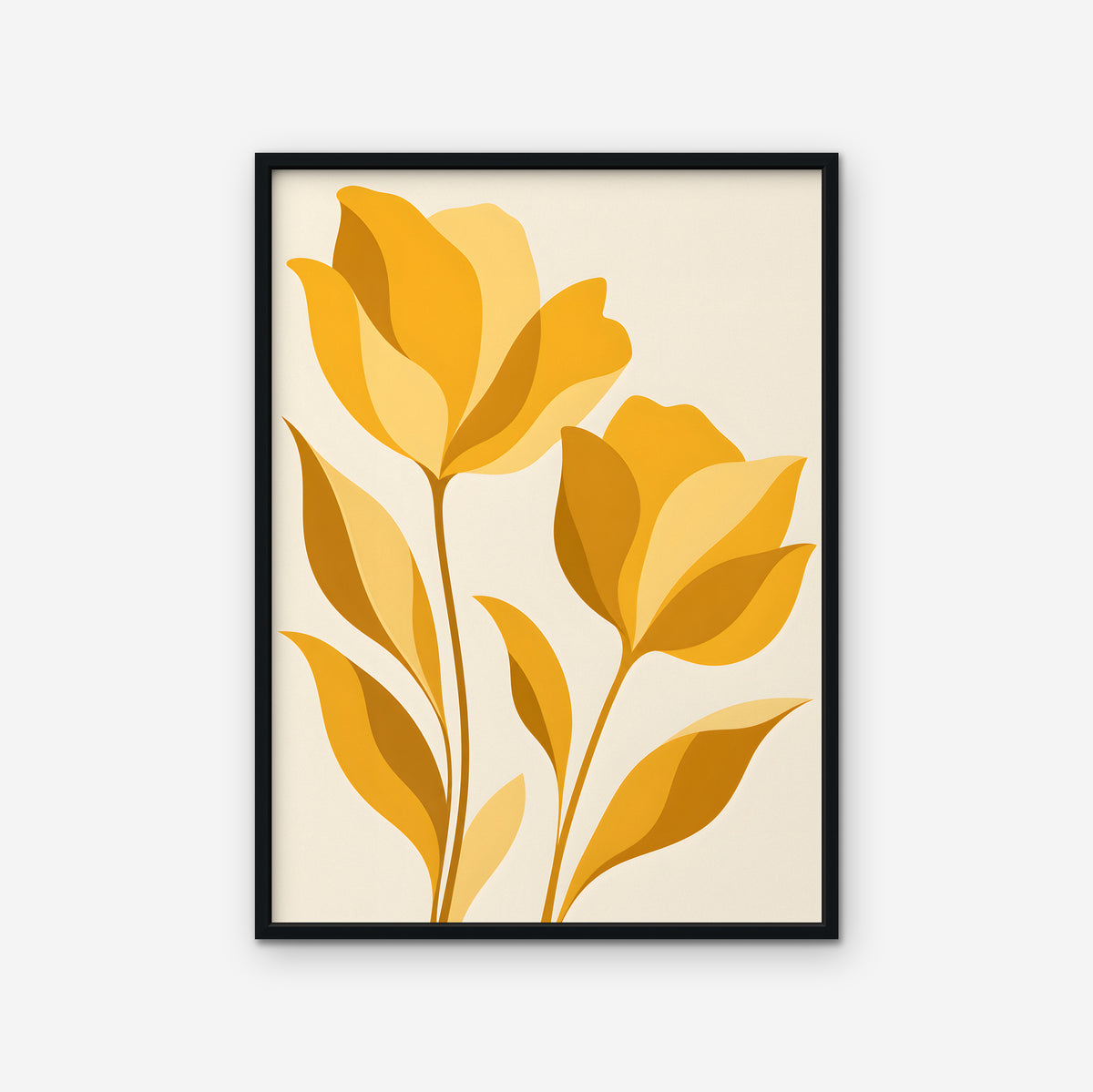 Golden Tulips Canvas Art - Vertical – Black Floating Frame on white background
