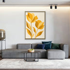 Golden Tulips Canvas Art - Vertical – Gold Floating Frame in room setting