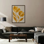 Golden Tulips Canvas Art - Vertical – Walnut Floating Frame in room setting