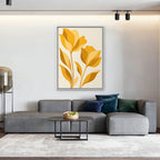 Golden Tulips Canvas Art - Vertical – White Floating Frame in room setting