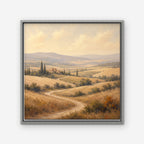 Golden Tuscan Fields Canvas Art - Square – Silver Floating Frame on white background