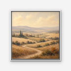 Golden Tuscan Fields Canvas Art - Square – White Floating Frame on white background