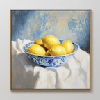 Citrus & Cobalt Reverie – golden yellow vintage canvas wall art print by Aspire Prints