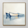Three Boats at Anchor – blue vintage canvas wall art print by Aspire Prints