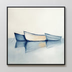 Three Boats at Anchor – blue vintage canvas wall art print by Aspire Prints