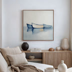Three Boats at Anchor – blue vintage canvas wall art print by Aspire Prints