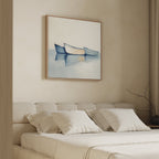 Three Boats at Anchor – blue vintage canvas wall art print by Aspire Prints