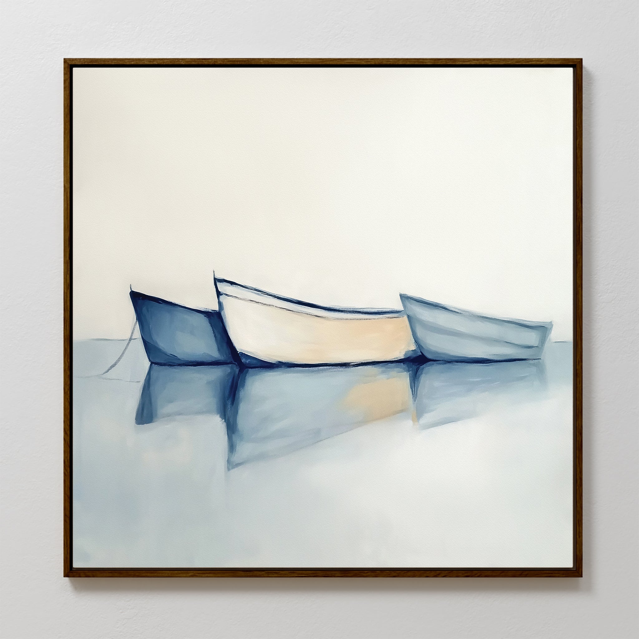 Three Boats at Anchor – blue vintage canvas wall art print by Aspire Prints