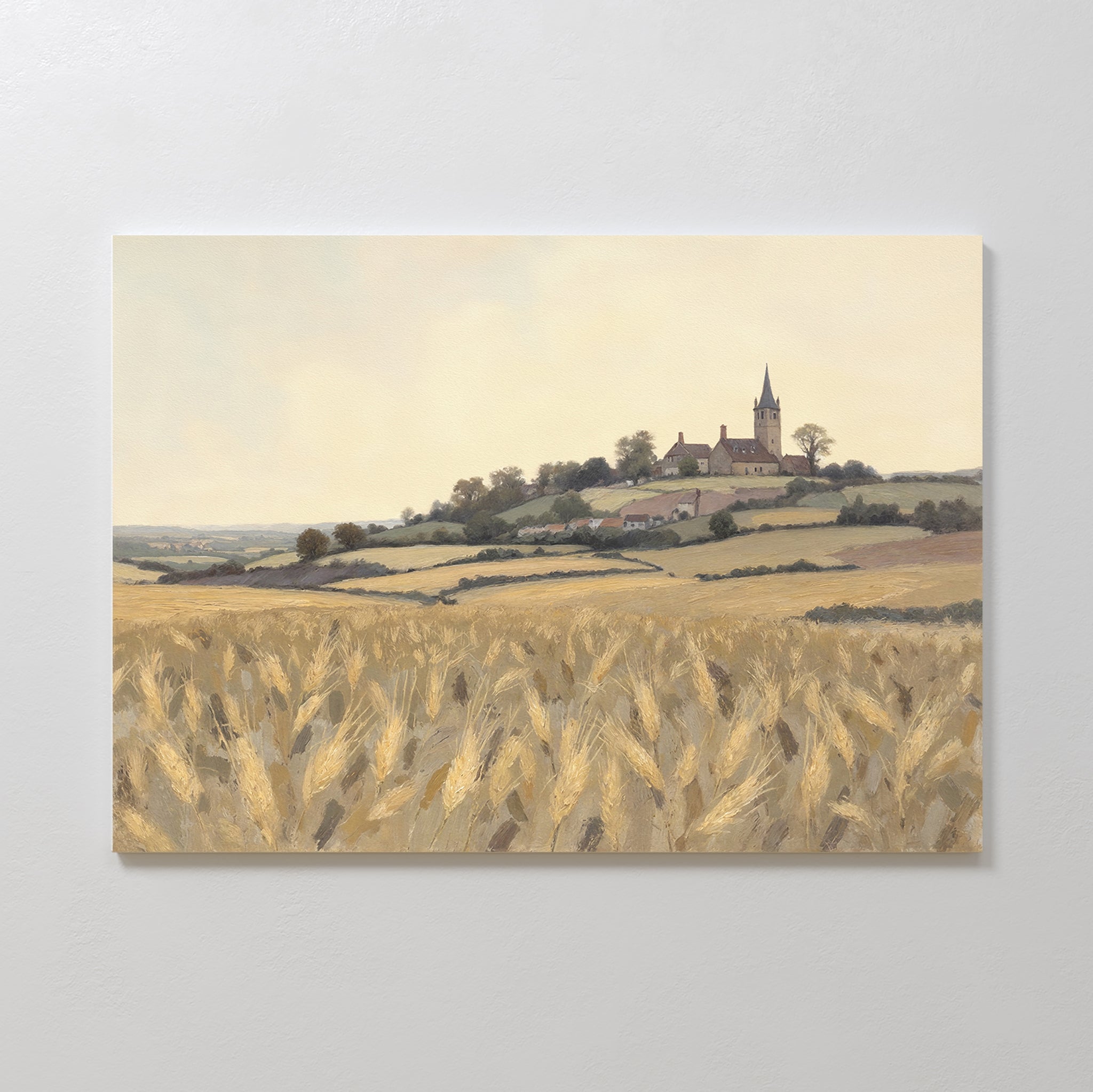 Wheatlight Sanctuary – golden yellow vintage canvas wall art print by Aspire Prints