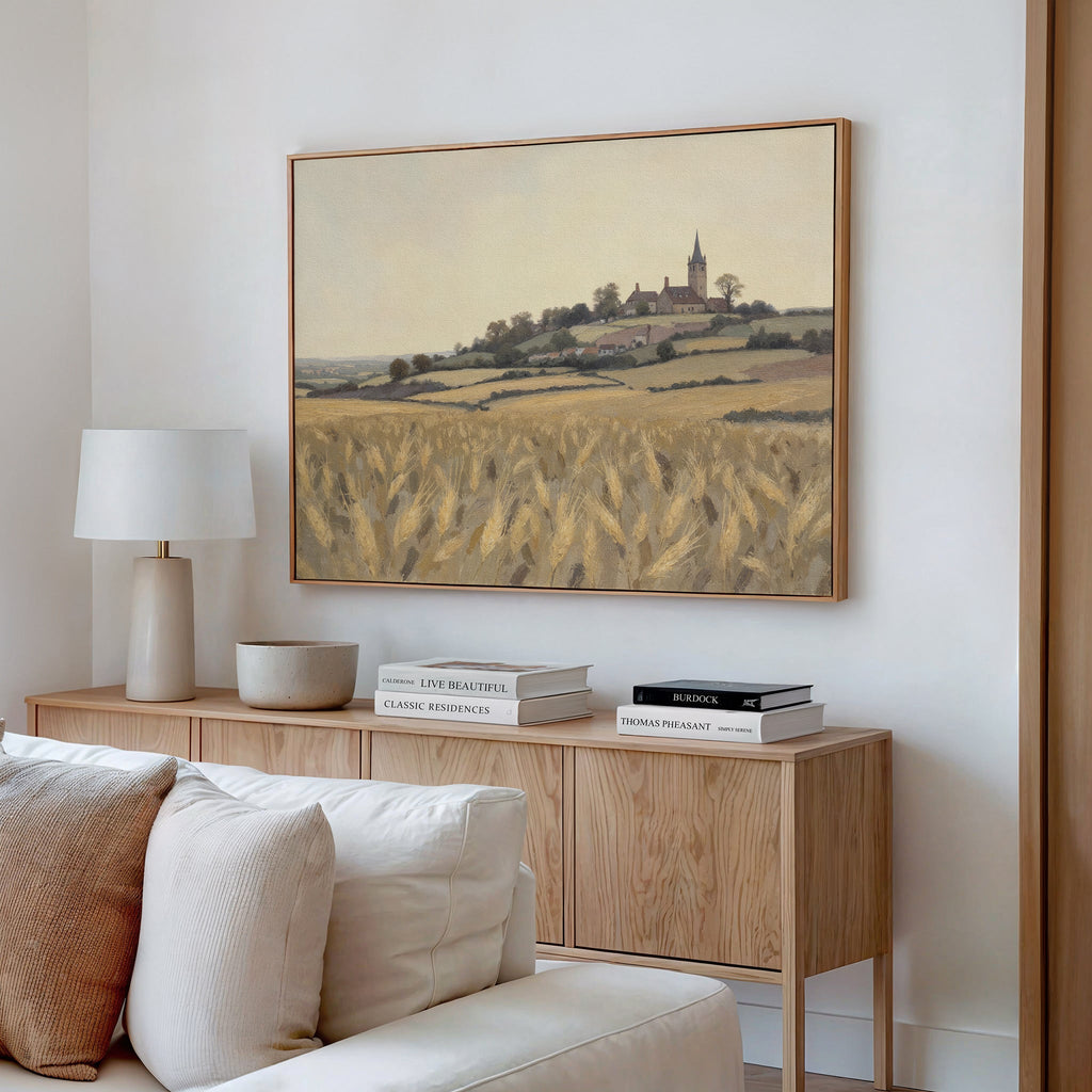 Wheatlight Sanctuary – golden yellow vintage canvas wall art print by Aspire Prints