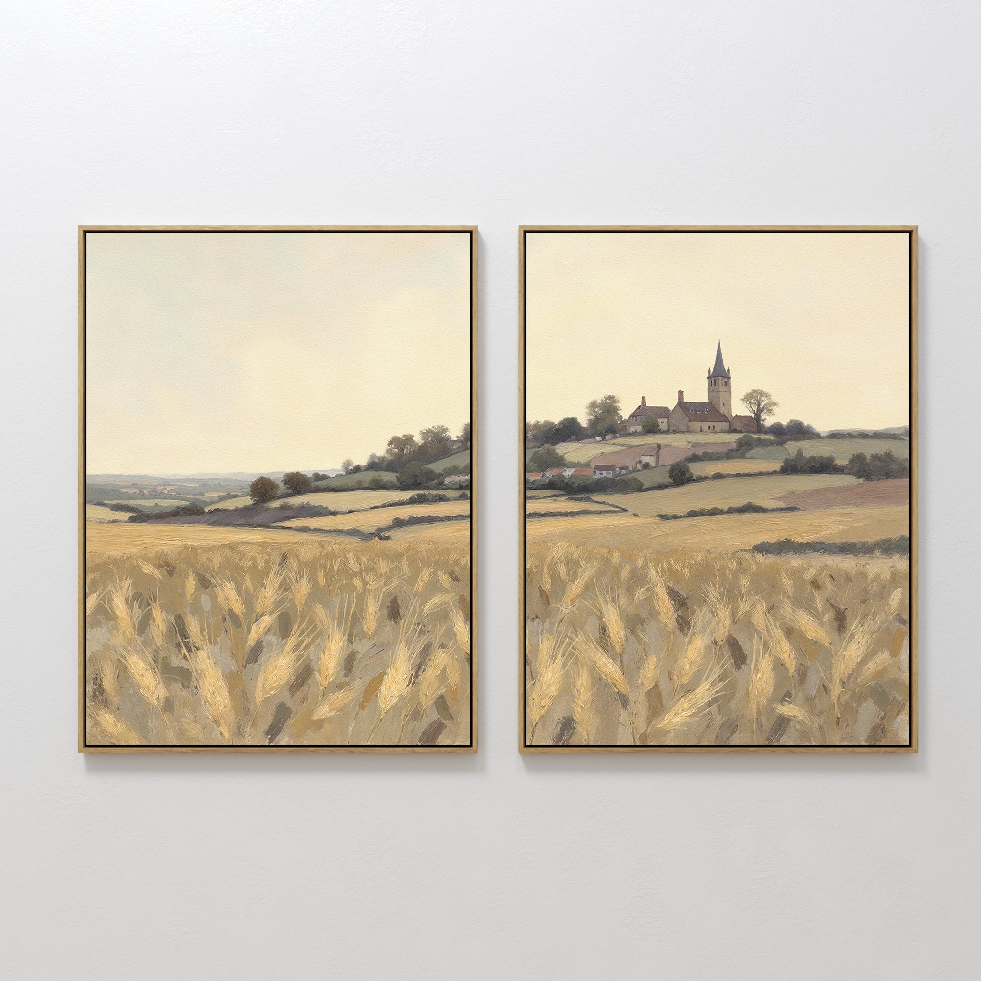Wheatlight Sanctuary – Set of 2 Canvas Prints set of 2 – golden yellow vintage canvas wall art by Aspire Prints