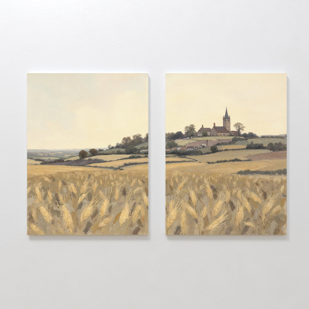 Wheatlight Sanctuary – Set of 2 Canvas Prints set of 2 – golden yellow vintage canvas wall art by Aspire Prints