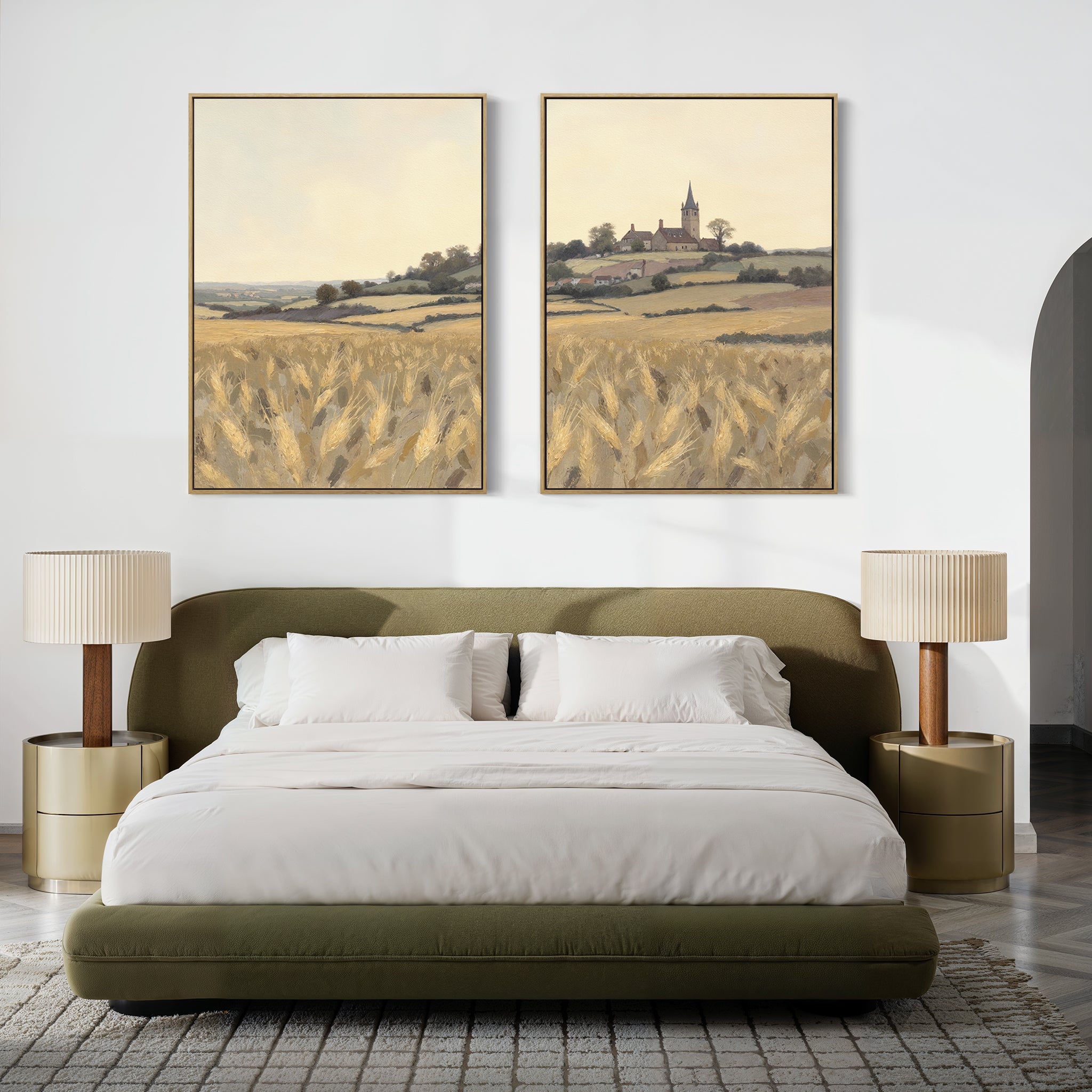 Wheatlight Sanctuary – Set of 2 Canvas Prints set of 2 – golden yellow vintage canvas wall art by Aspire Prints