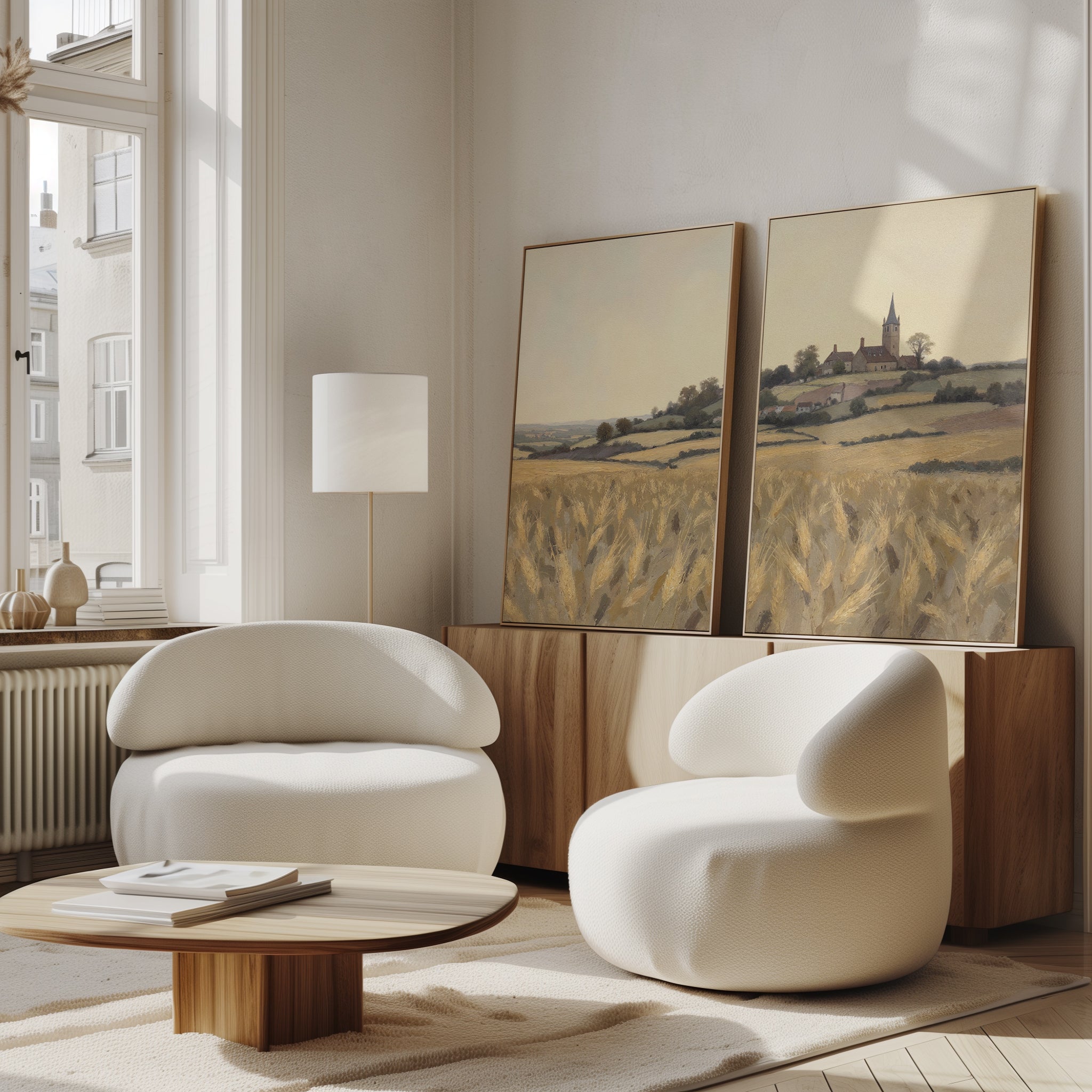 Wheatlight Sanctuary – Set of 2 Canvas Prints set of 2 – golden yellow vintage canvas wall art by Aspire Prints