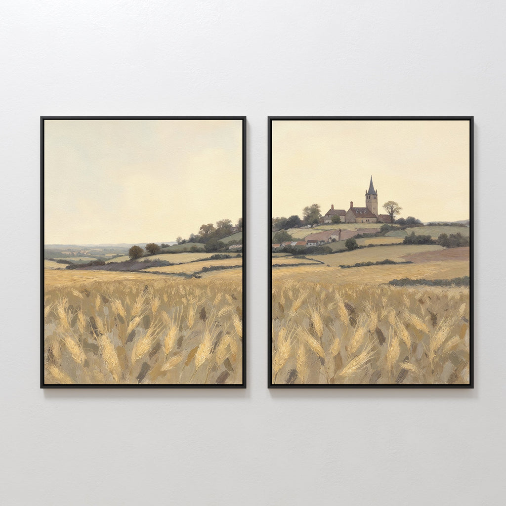 Wheatlight Sanctuary – Set of 2 Canvas Prints set of 2 – golden yellow vintage canvas wall art by Aspire Prints