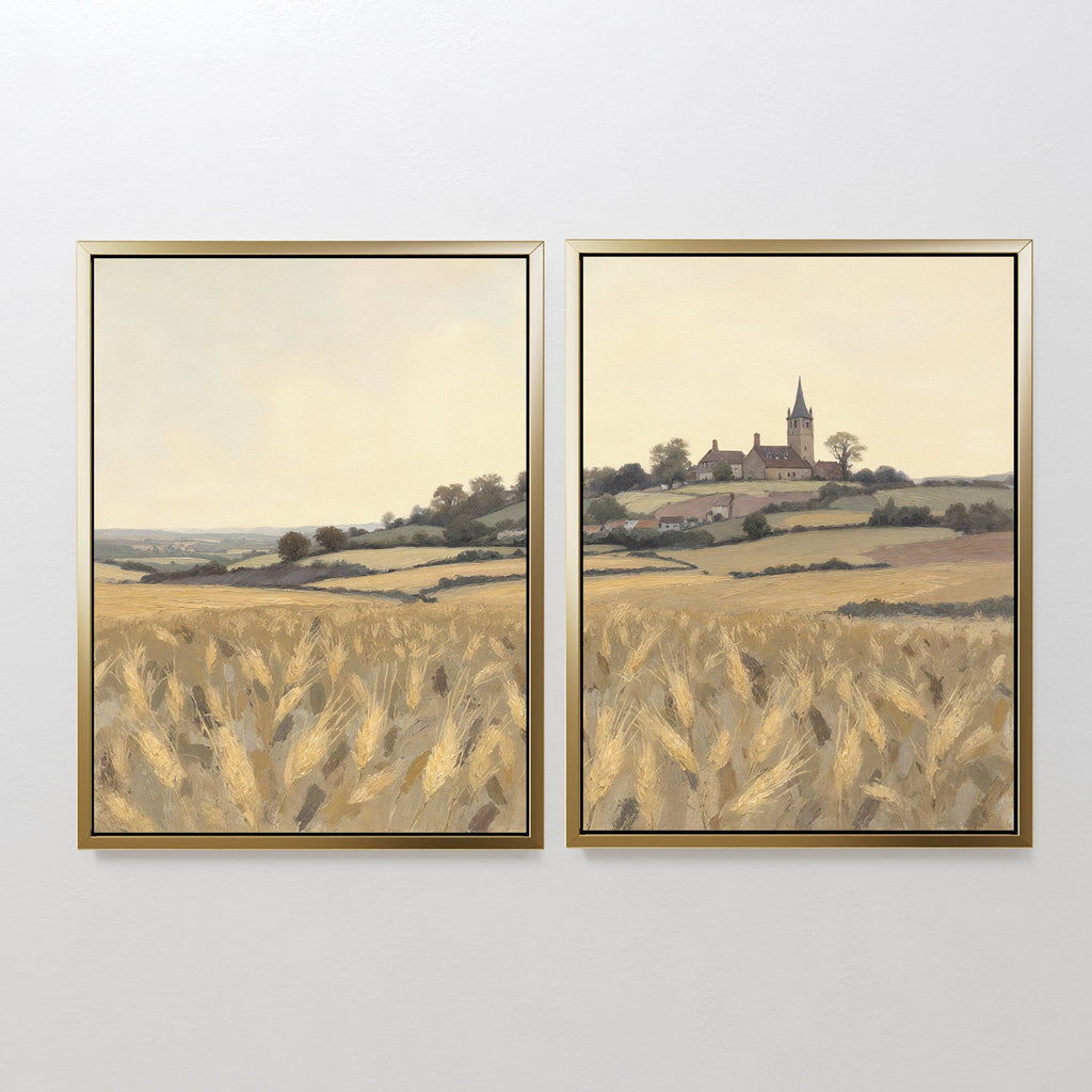 Wheatlight Sanctuary – Set of 2 Canvas Prints set of 2 – golden yellow vintage canvas wall art by Aspire Prints