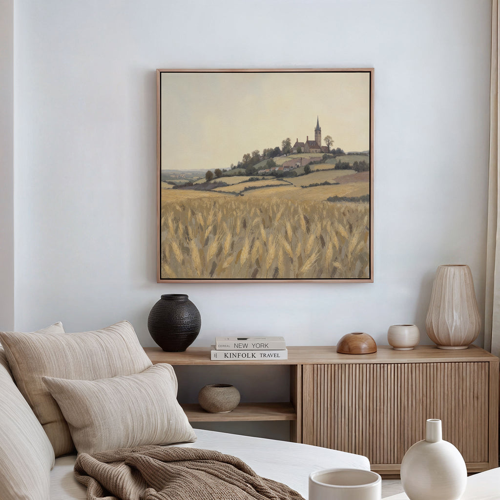 Wheatlight Sanctuary – golden yellow vintage canvas wall art print by Aspire Prints