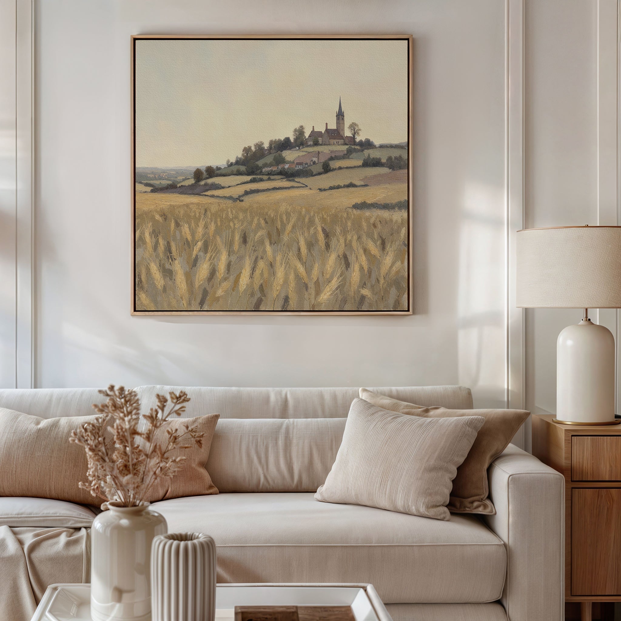 Wheatlight Sanctuary – golden yellow vintage canvas wall art print by Aspire Prints