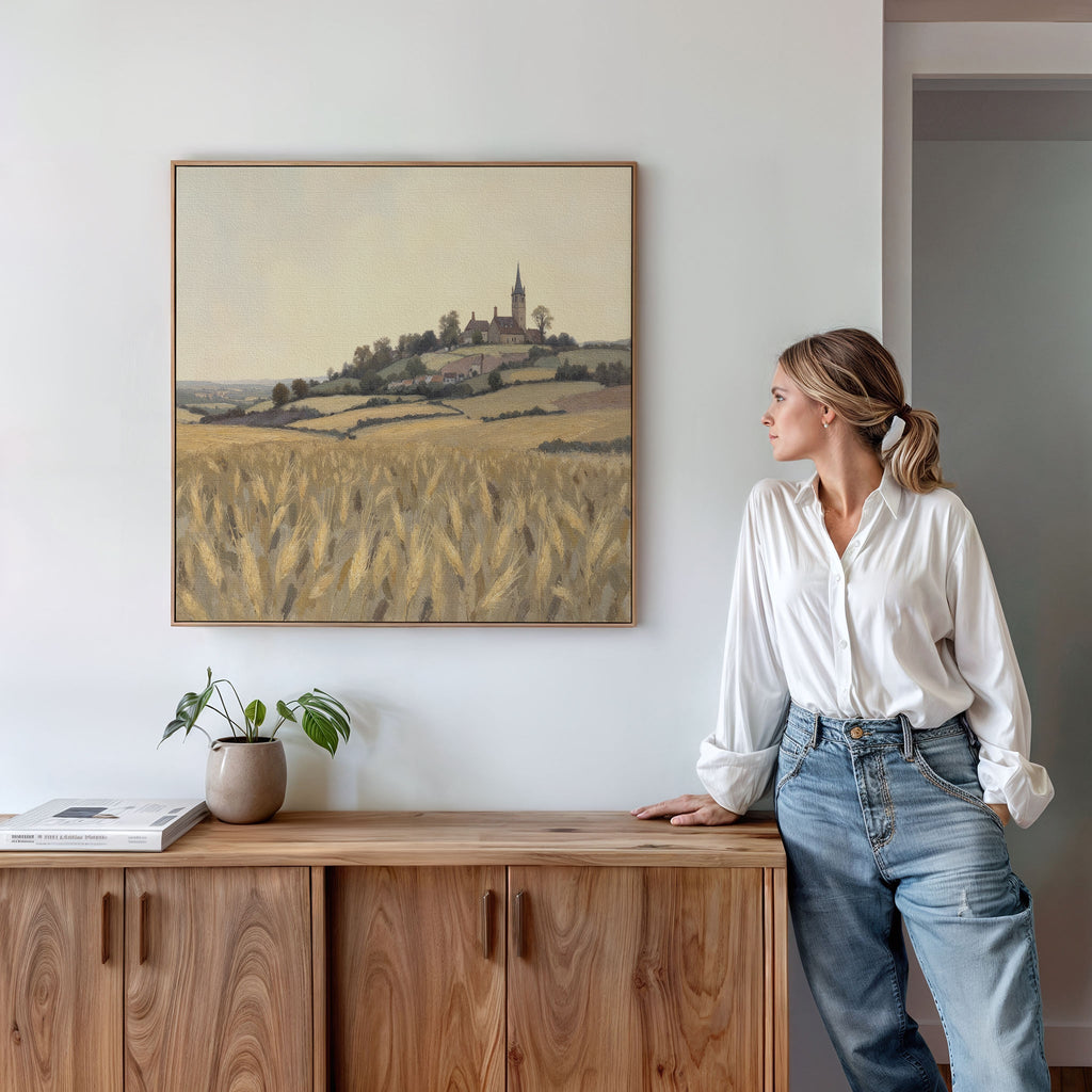 Wheatlight Sanctuary – golden yellow vintage canvas wall art print by Aspire Prints