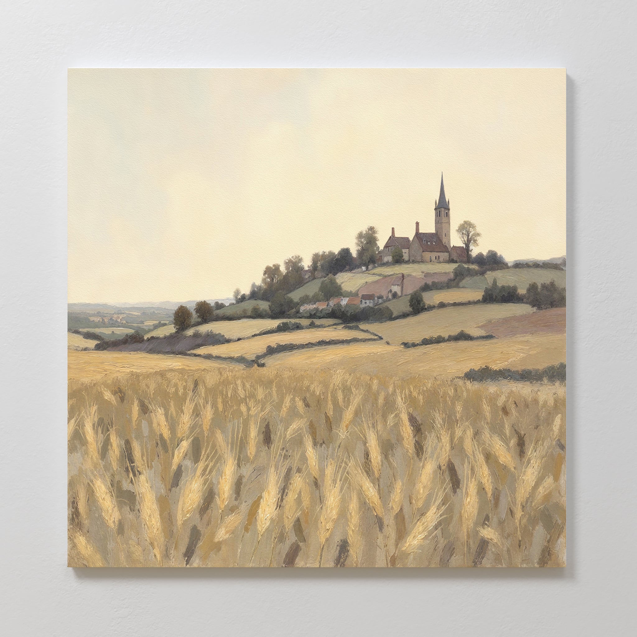 Wheatlight Sanctuary – golden yellow vintage canvas wall art print by Aspire Prints