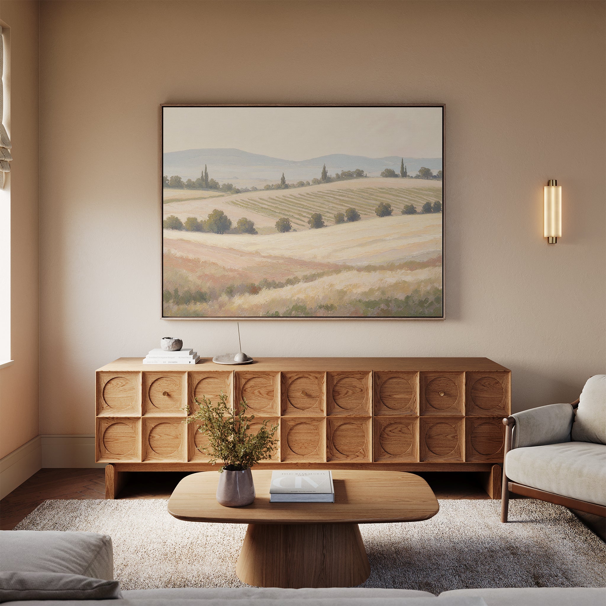 Whispering Harvest, Golden Plains – green vintage canvas wall art print by Aspire Prints