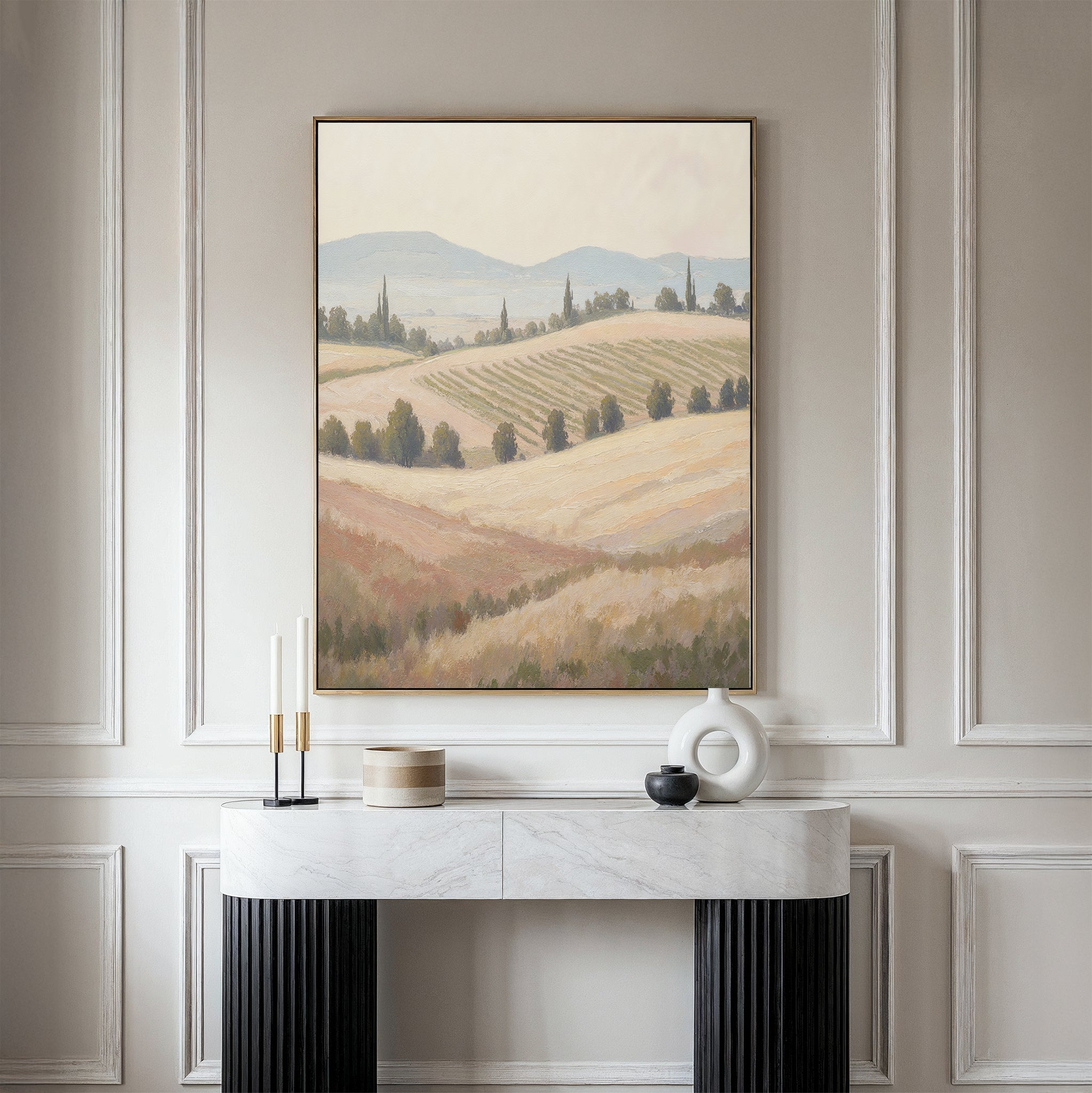 Whispering Harvest at Golden Light – green vintage canvas wall art print by Aspire Prints