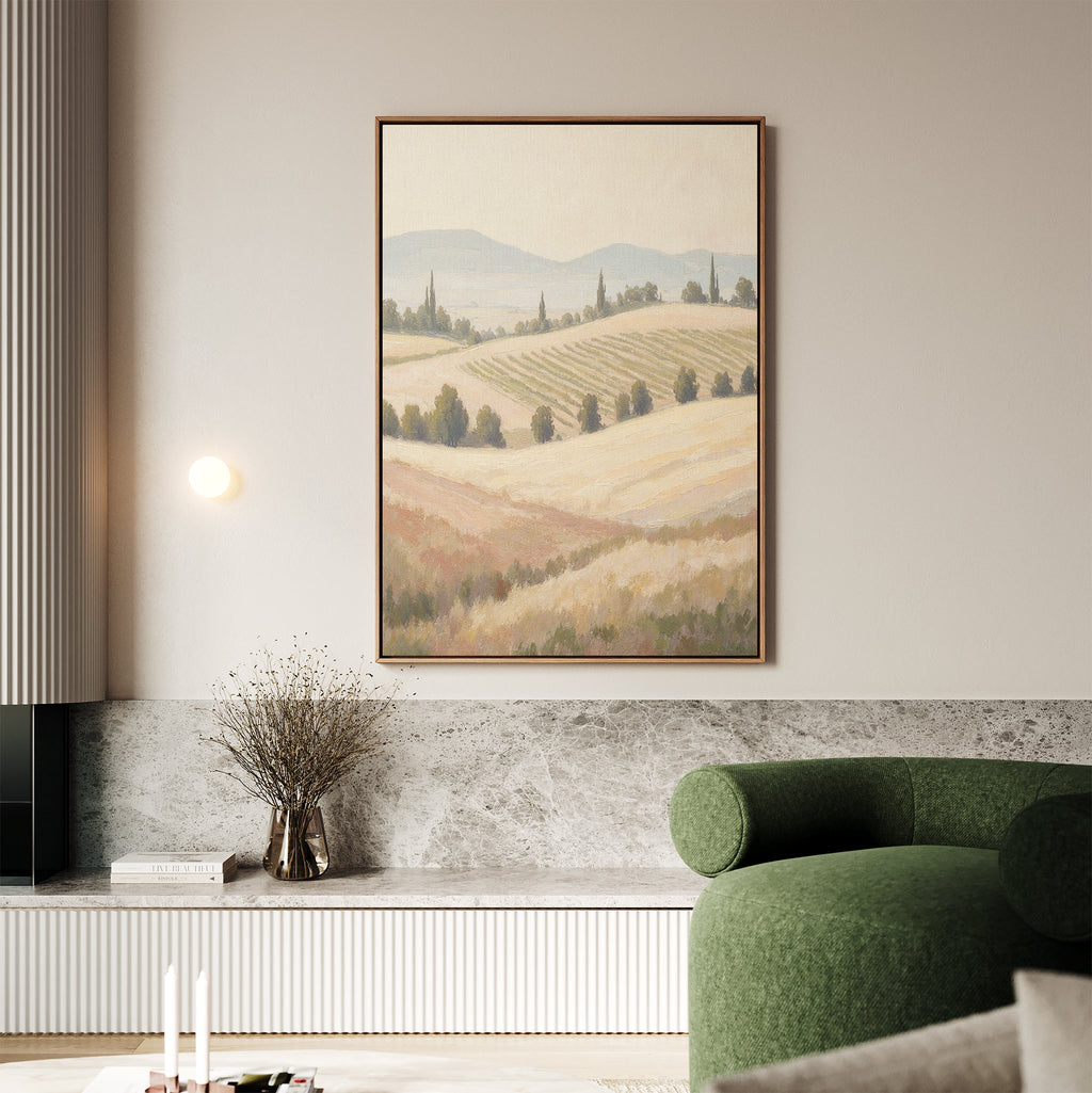 Whispering Harvest at Golden Light – green vintage canvas wall art print by Aspire Prints