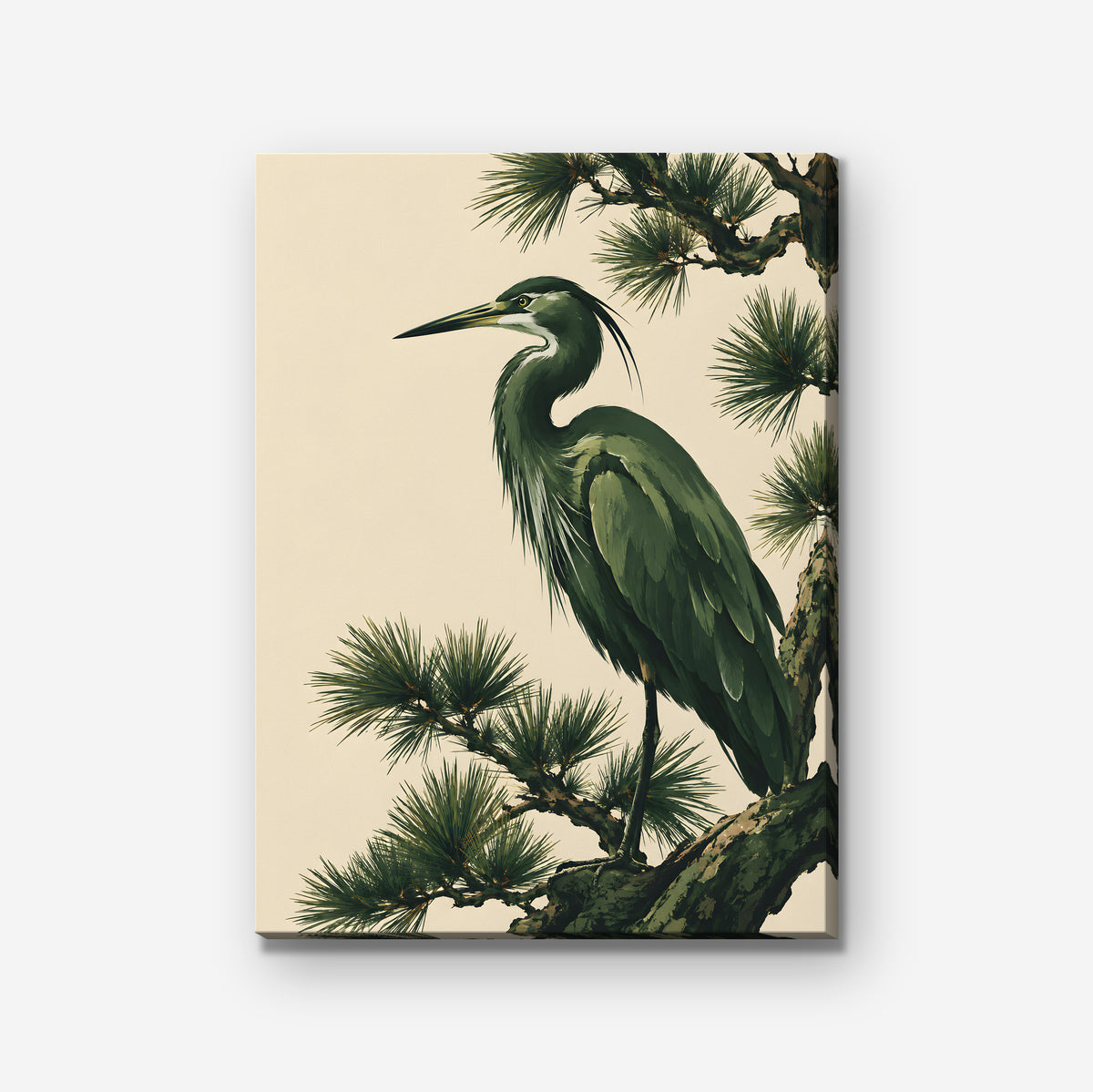 Heron in the Pines Canvas Art - Vertical – Stretched Canvas Only on white background