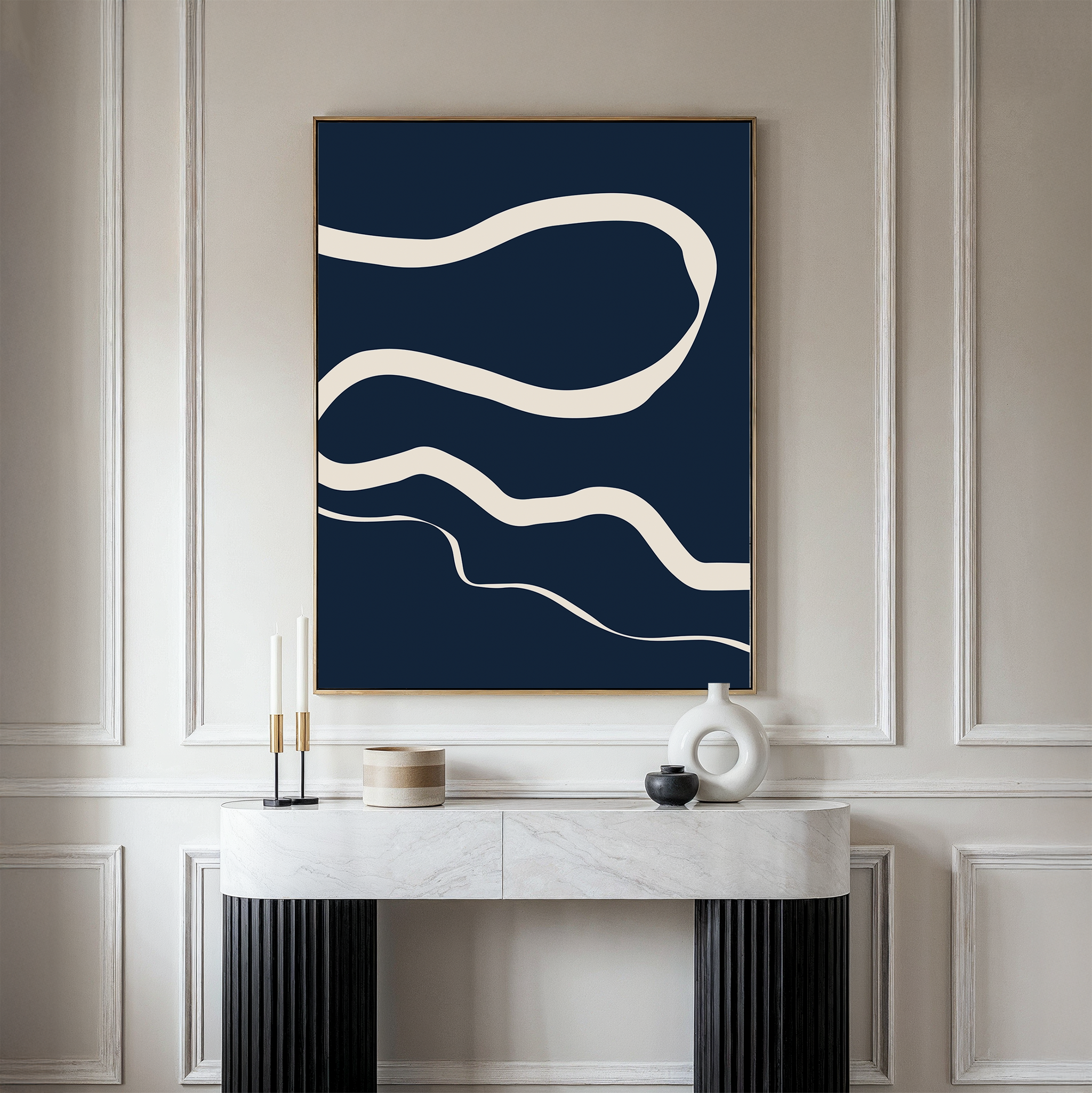 Whispers in Indigo – blue abstract canvas wall art print by Aspire Prints