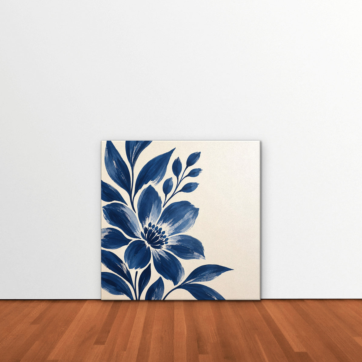 Indigo Bloom Canvas Art - Square – Stretched Canvas Only in room setting