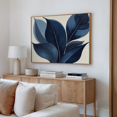 Moonlit Flora – blue botanical canvas wall art print by Aspire Prints