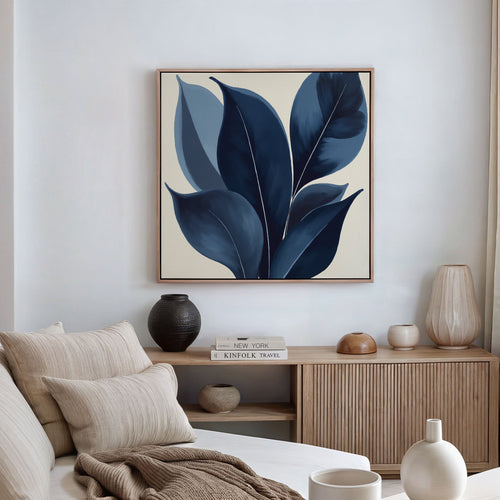 Midnight Botanica – blue botanical canvas wall art print by Aspire Prints