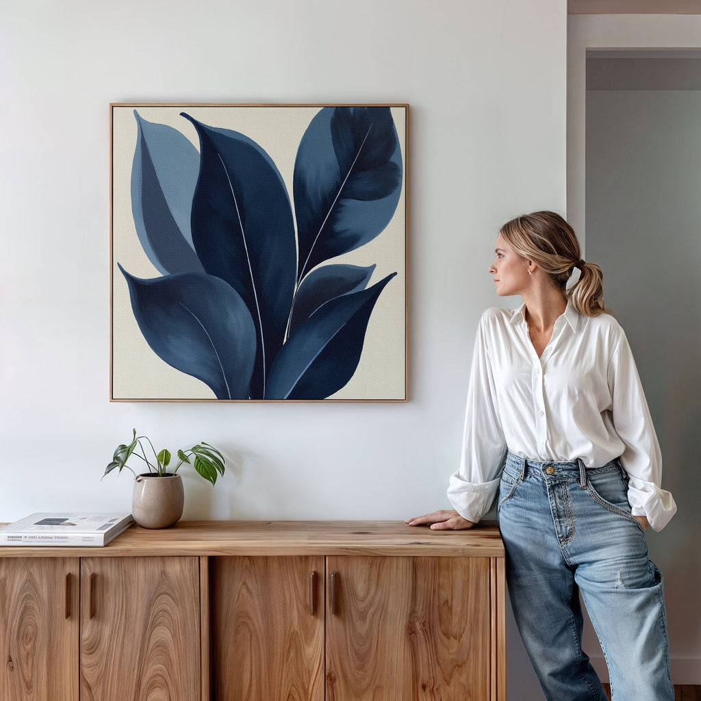 Midnight Botanica – blue botanical canvas wall art print by Aspire Prints