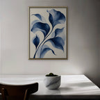 Indigo Watercolor Leaves Canvas Art - Vertical – Gold Floating Frame in room setting